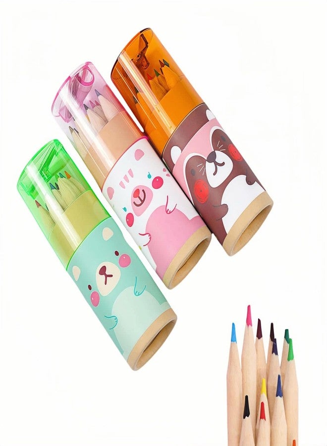 RyanDesign 3-Pack Mini Portable Colored Pencils Set - 12 Colors Each (36 Total) with Built-In Sharpener, 3.35” Miniature Art Pencils in Portable Tubes- Ideal for School, Classrooms & On-The-Go Creativity - Image 1